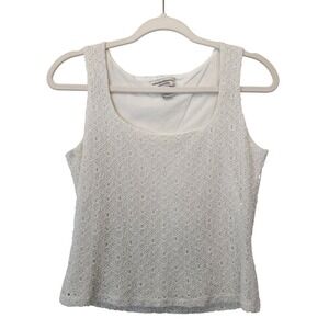 Valerie Stevens Petite White Lace Crochet Tank Top Scoop Neck Lined PS